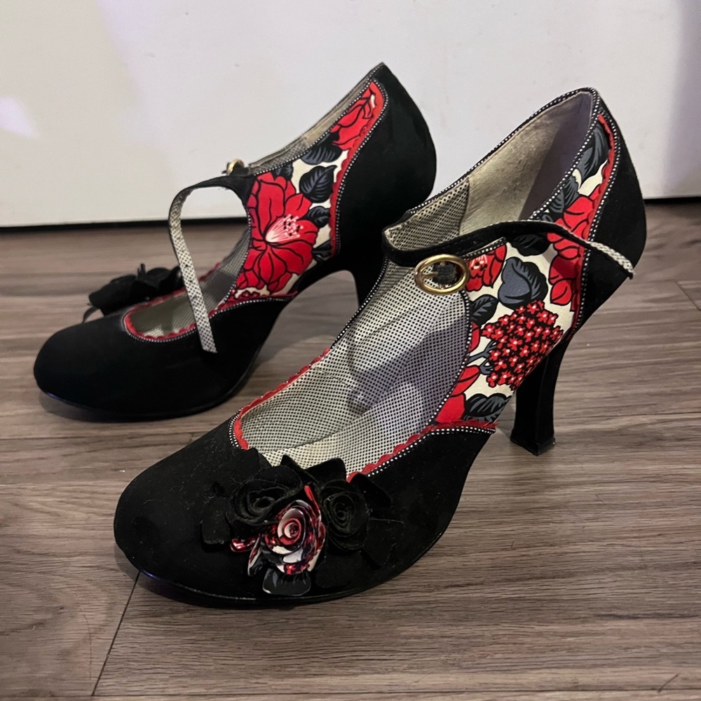 Ruby Shoo Black and Red Floral Women's Heels